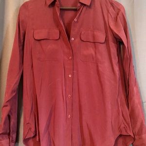 Express red long sleeve satin button up shirt